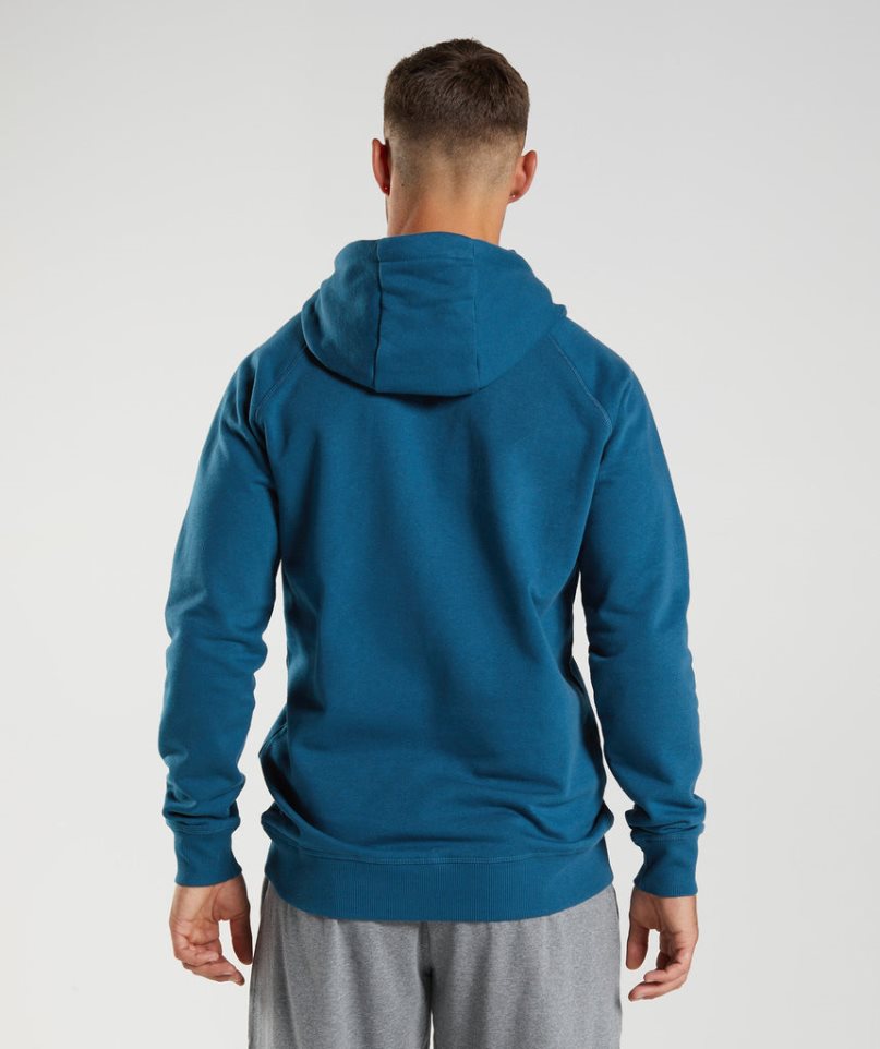 Men's Gymshark Crest Hoodie Blue | CA 760DN8